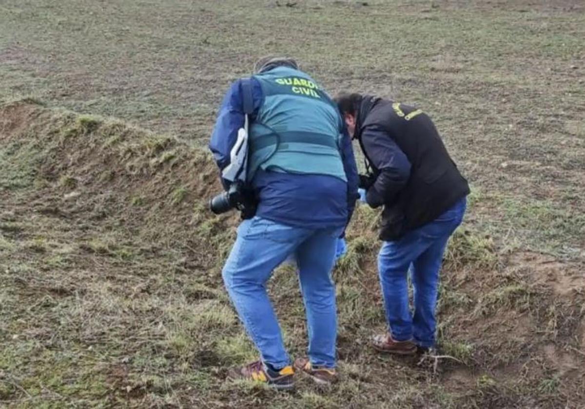 Agentes de a Guardia Civil investigando en la zona de la muerte de la joven de Roales.