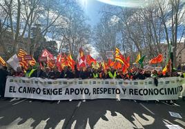 Imagen de la manifestación de agricultores en Madrid este lunes.