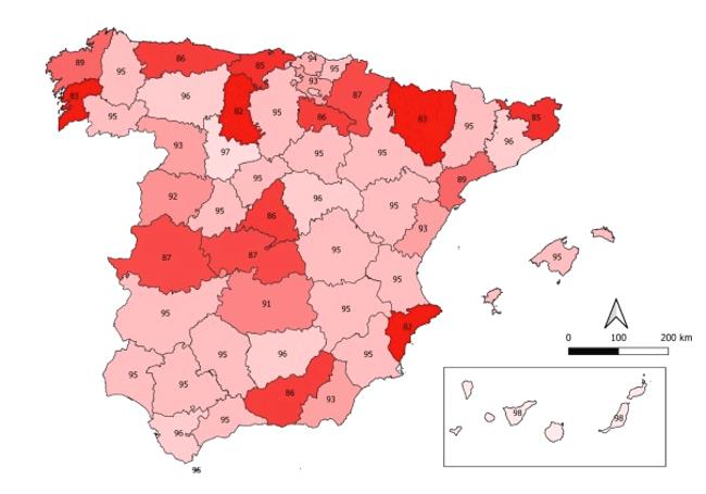 Mapa España de percentiles por zonas isoclimáticas.