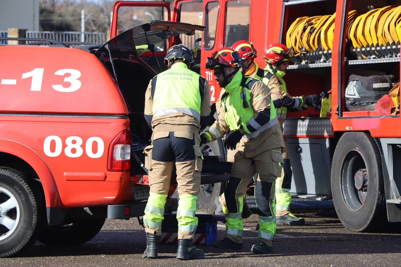 Simulacro efectuado por el cuerpo de Bomberos de León.