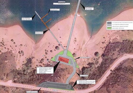 Plano del proyecto para la creación de una base naútica en la zona de Lodares del embalse del Porma.
