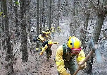Medios terrestres trabajan en la extinción de un incendio en Soto de Sajambre