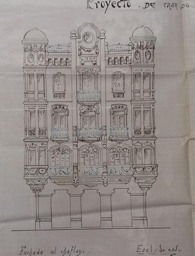 Frontal de la fachada. Planos de la construcción de la Casa Alfageme.