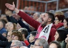 Un aficionado, en la grada del Palacio de los Deportes.