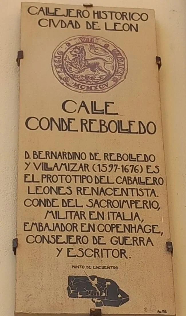 Cartel de la Calle Conde Rebolledo en honor a su figura. 2024.