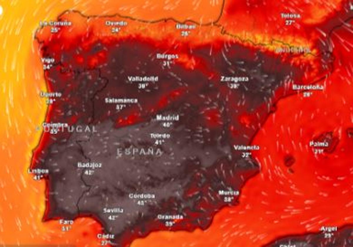 Mapa ante el aumento de temperaturas en España.