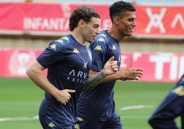 Samanes, junto a Víctor García, en el entrenamiento de este martes.