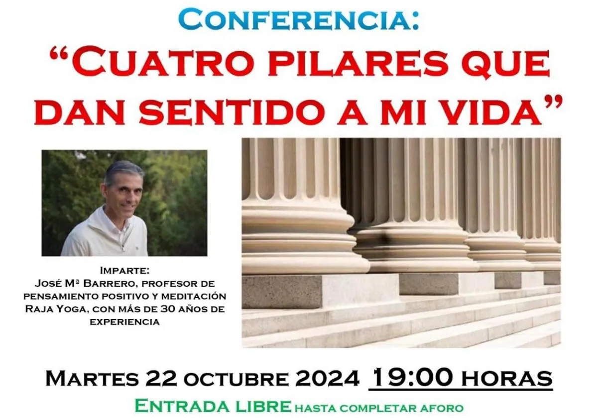 Cartel anunciador de la conferencia de Brahma Kumaris.