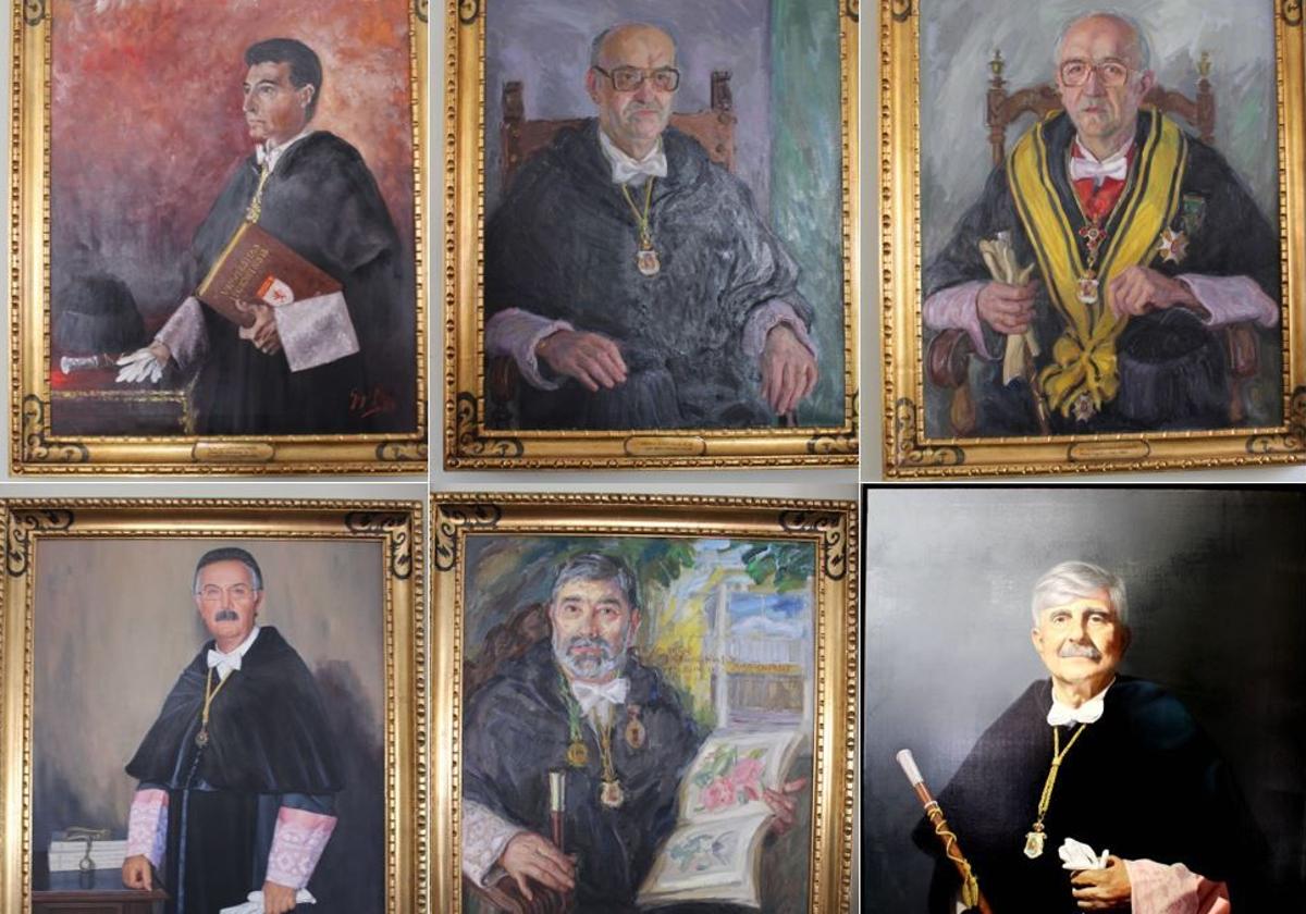 Algunos de los retratos de los rectores de la ULE.