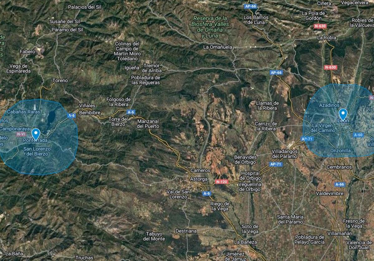 Mapa del área afectada por las inundaciones de Valencia llevadas a la provincia de León.