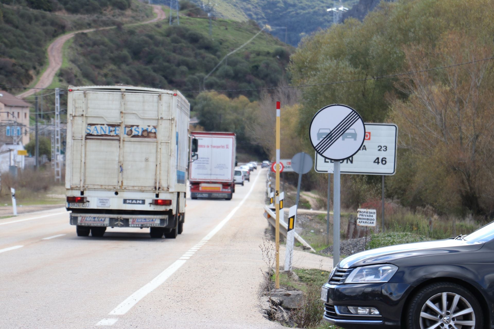 Tráfico en el puerto de Pajares tras el desprendimiento de la AP-66