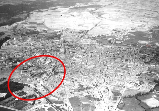 Vista aérea de la ciudad de León. Hospicio de San Cayetano. 1941.