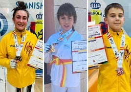 Yessenia Salgado, Ariadna Ortega y Adrián González, con sus medallas.