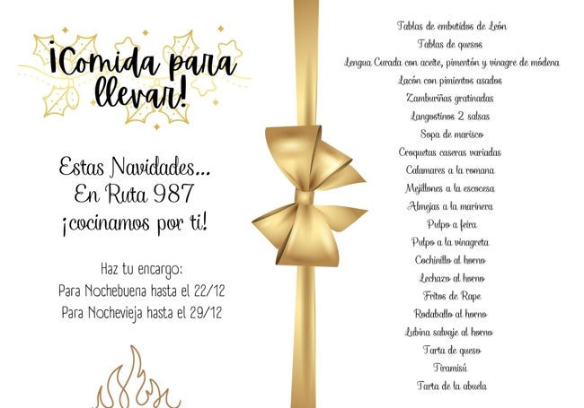 Opciones de comida para llevar del restaurante Ruta 987