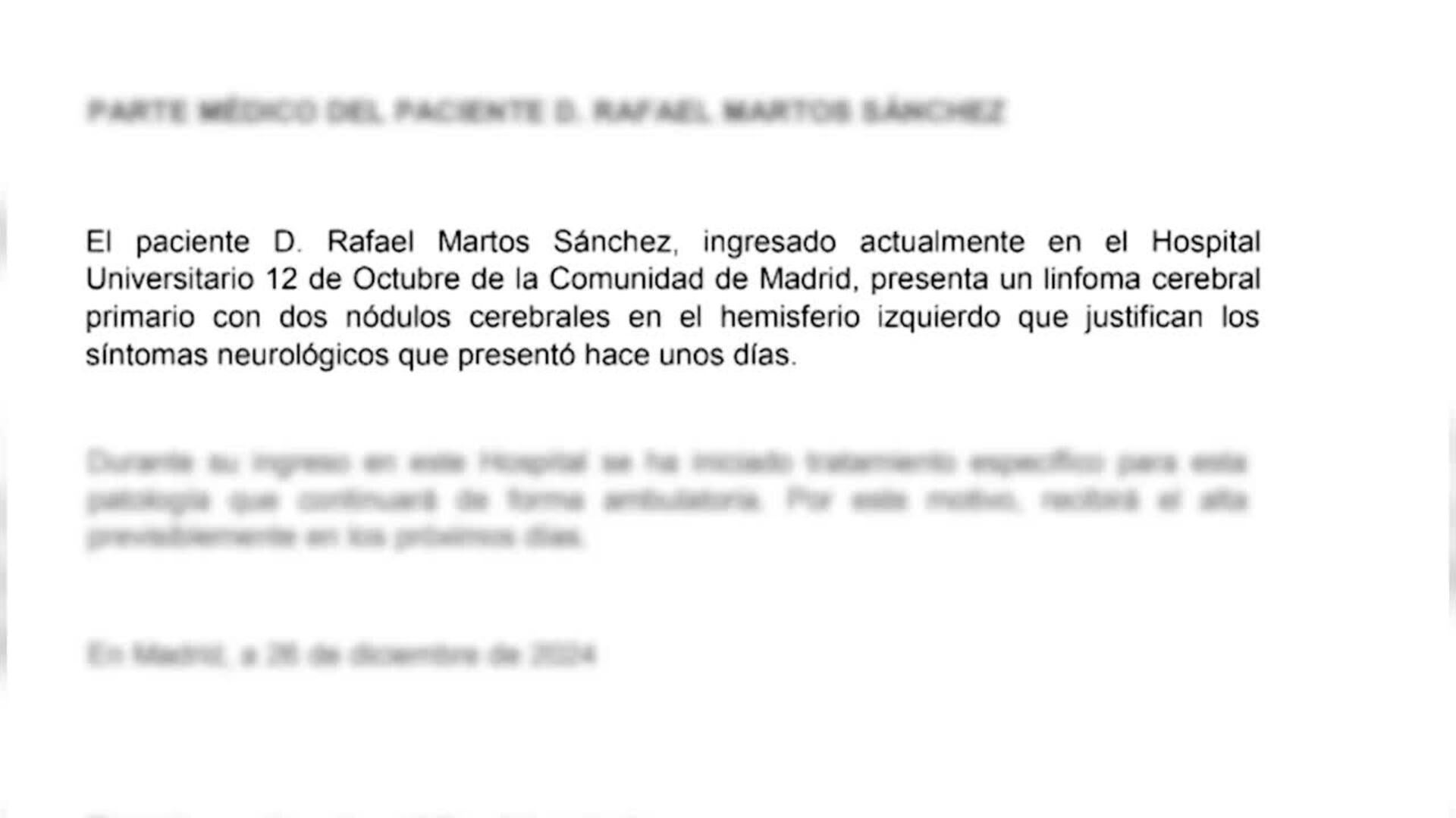 Raphael padece un linfoma cerebral primario del que está siendo tratado