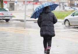 Una leonesa se protege de la lluvia con su paraguas.