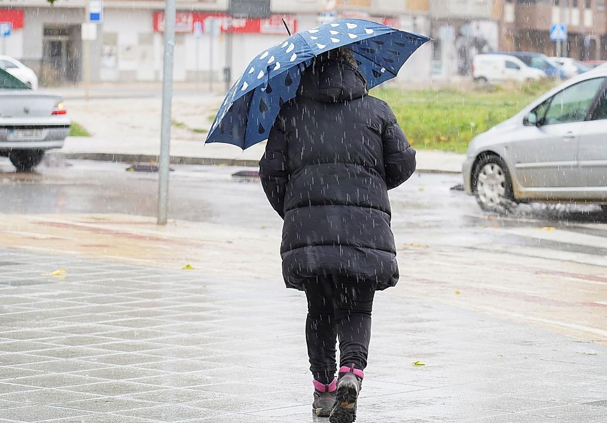 Una leonesa se protege de la lluvia con su paraguas.
