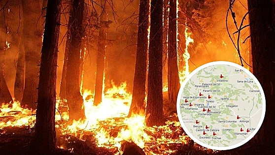 El mapa del riesgo de incendios en León se ceba con La Cabrera y El Bierzo