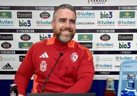 Javi Rey, en la sala de prensa de El Toralín.