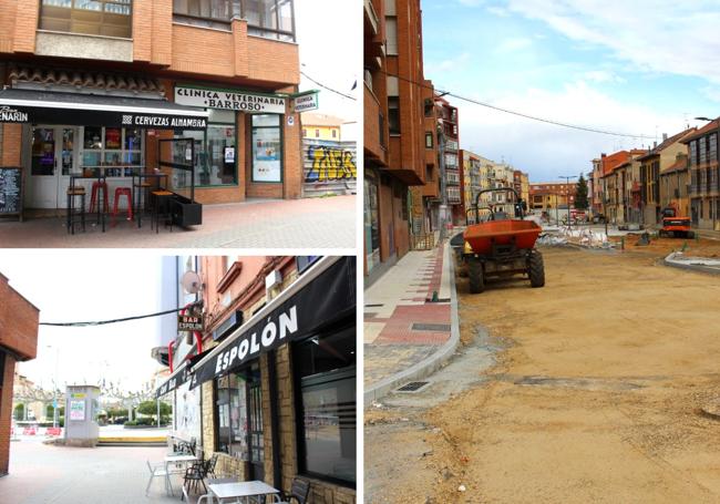 A la izquierda, dos locales cercanos a las obras, Genarín y Espolón; y a la derecha, el último tramos que se va a asfaltar de la futura vía de la Ronda Interior de León.