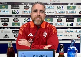 Javi Rey, en la sala de prensa de El Toralín.