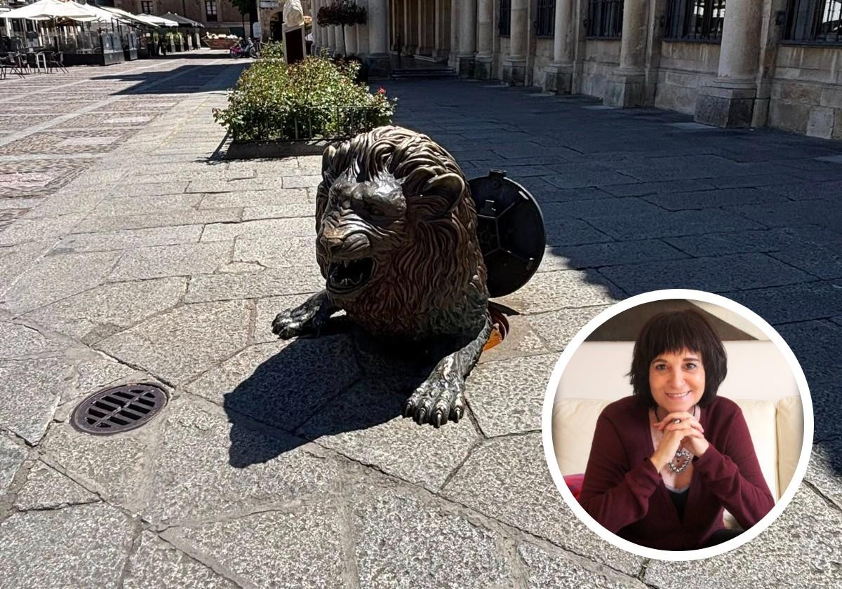 Foto captada por la escritora y una imagen de su promoción en la Fería del Libro.