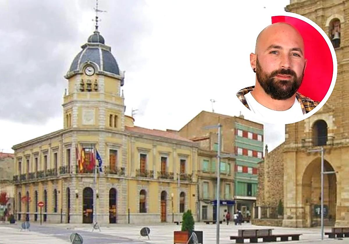 Imagen del ayuntamiento de La Bañeza; en el círculo: el concejal de UPL.