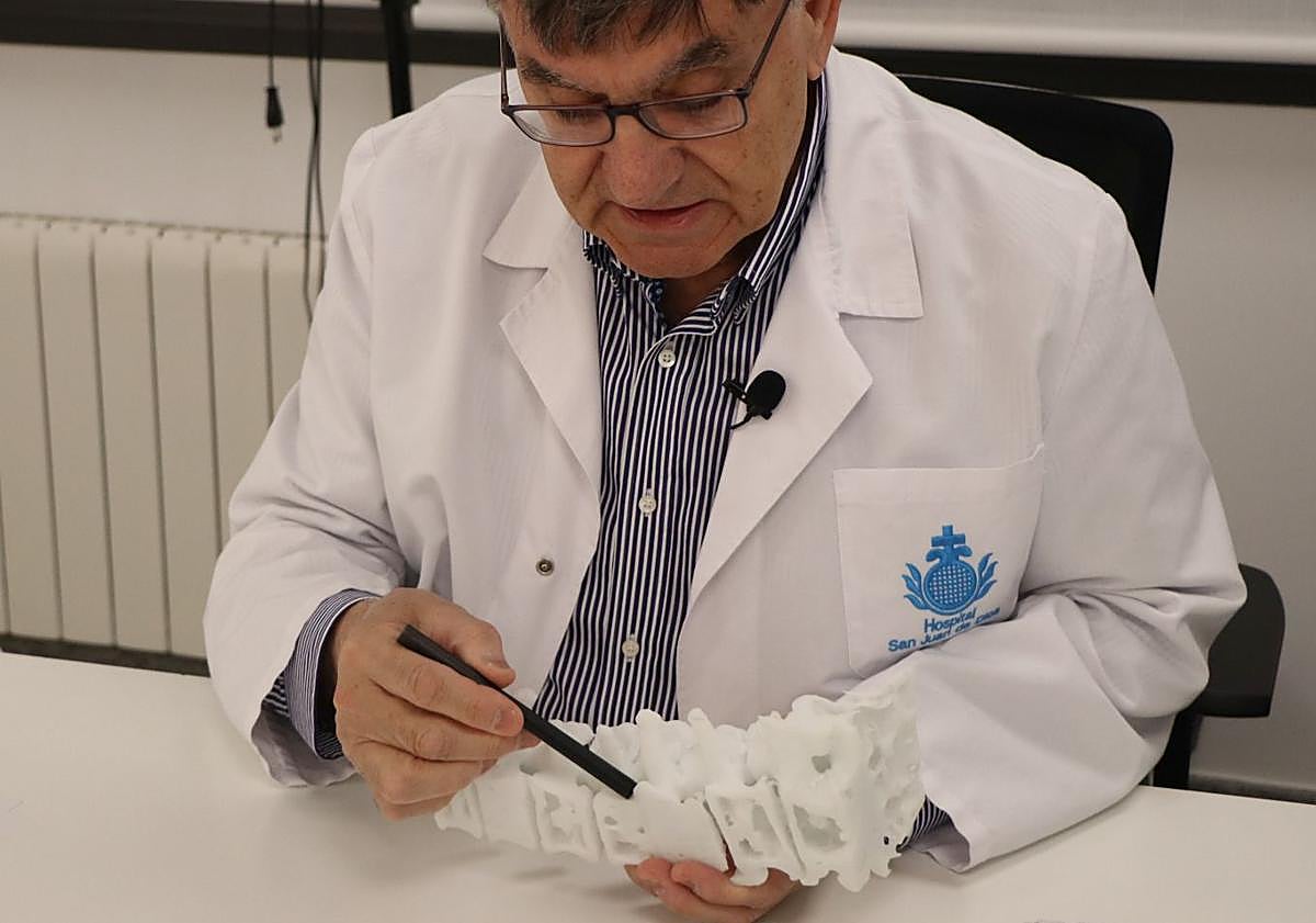 Imagen principal - El doctor Mostaza con los biomodelos 3D.