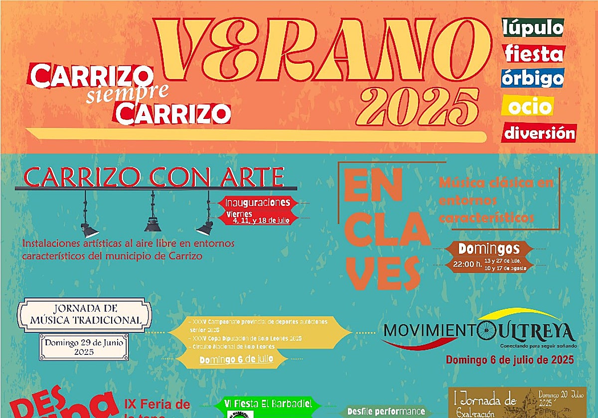 Cartel promocional de las actividades del verano en Carrizo