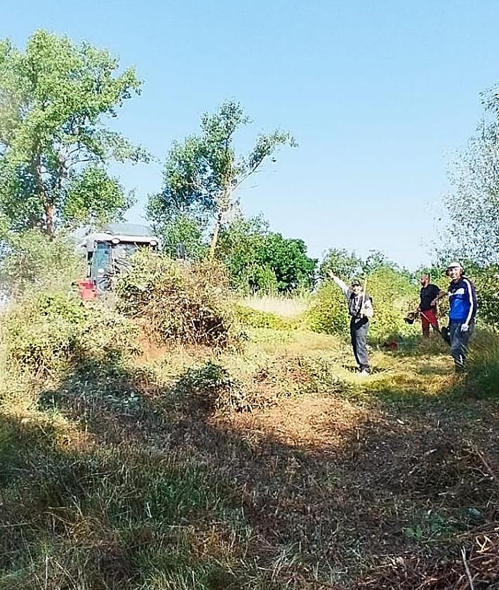 Imagen secundaria 2 - En la imagen superior, la Laguna Fuente Blanca. En las otras dos imágenes, actividades de observación de aves y tareas de limpieza de una hacendera.