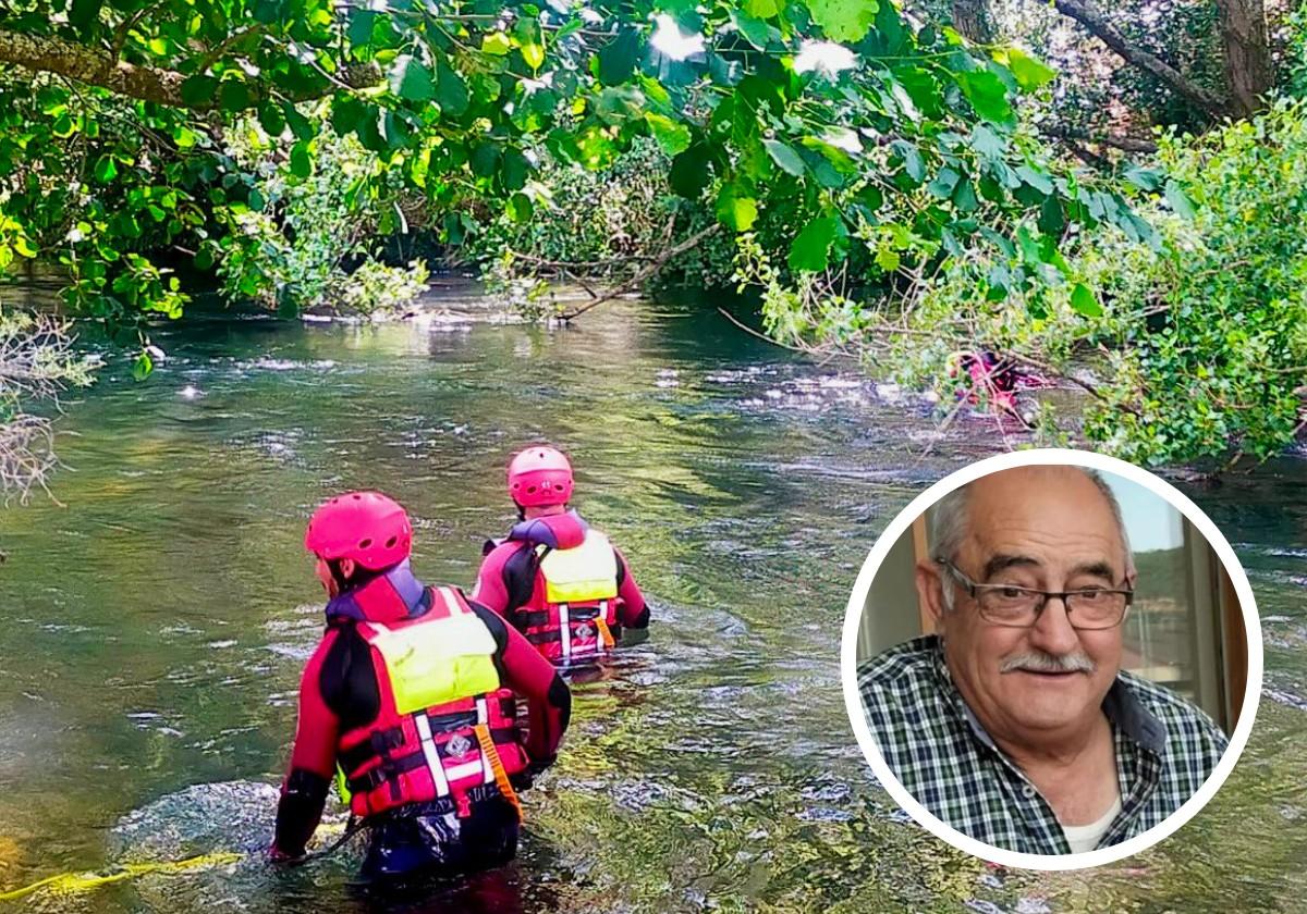 Los Bomberos de León rastrean en el río en búsqueda de Pepe 'el Fontanero' -en el círculo-.