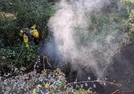 Bomberos trabajan para sofocar el incendio en Santa Colomba de Somoza