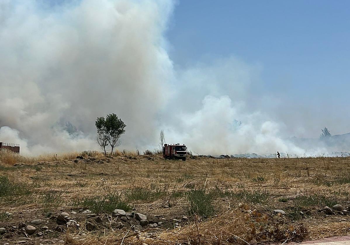 El incendio en Armunia, en las cercanías del IES García Bellido.