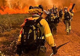 Brigadistas en la complicada lucha contra el fuego.