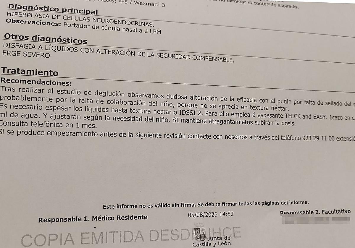 Imagen principal - Informes médicos en Salamanca y Madrid, y una imagen de unos pulmones de un paciente con enfermedad pulmonar por hiperplasia de células neuroendocrinas.