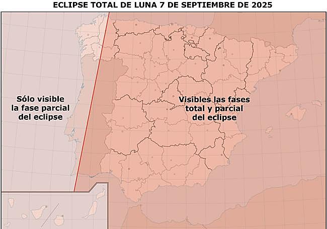 Mapa descriptivo del eclipse lunar de este 7 de septiembre de 2025.