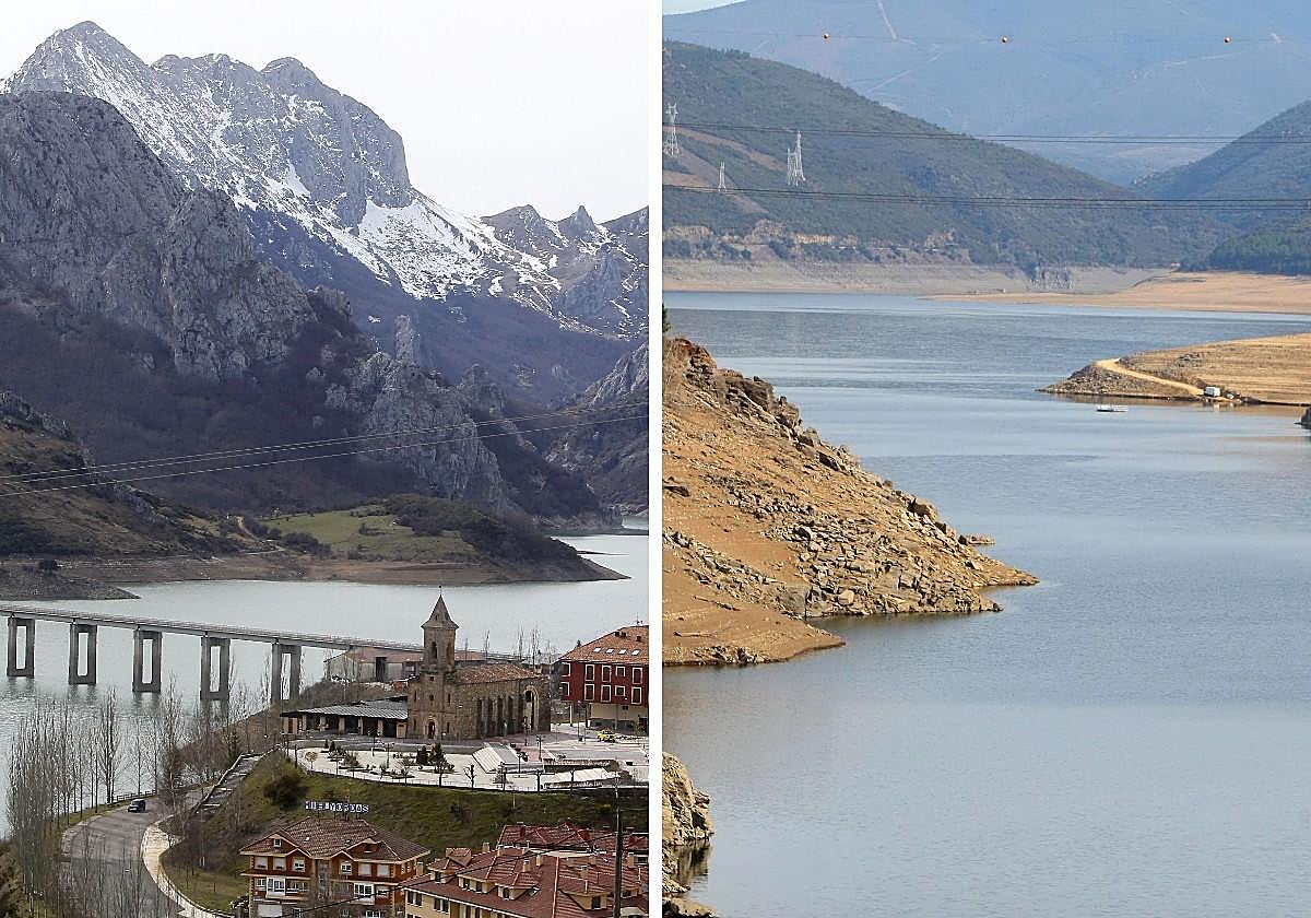 Embalse del Esla en Riaño; y el de Bárcena, del río Sil en Ponferrada. Ambas fotos, de 2012.