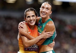 Marta García, tras cruzar la línea de meta en la semifinal de este jueves.