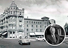 La plaza de Santo Domingo en los años 60 y, en pequeño, Jesús Pastor Pastor.