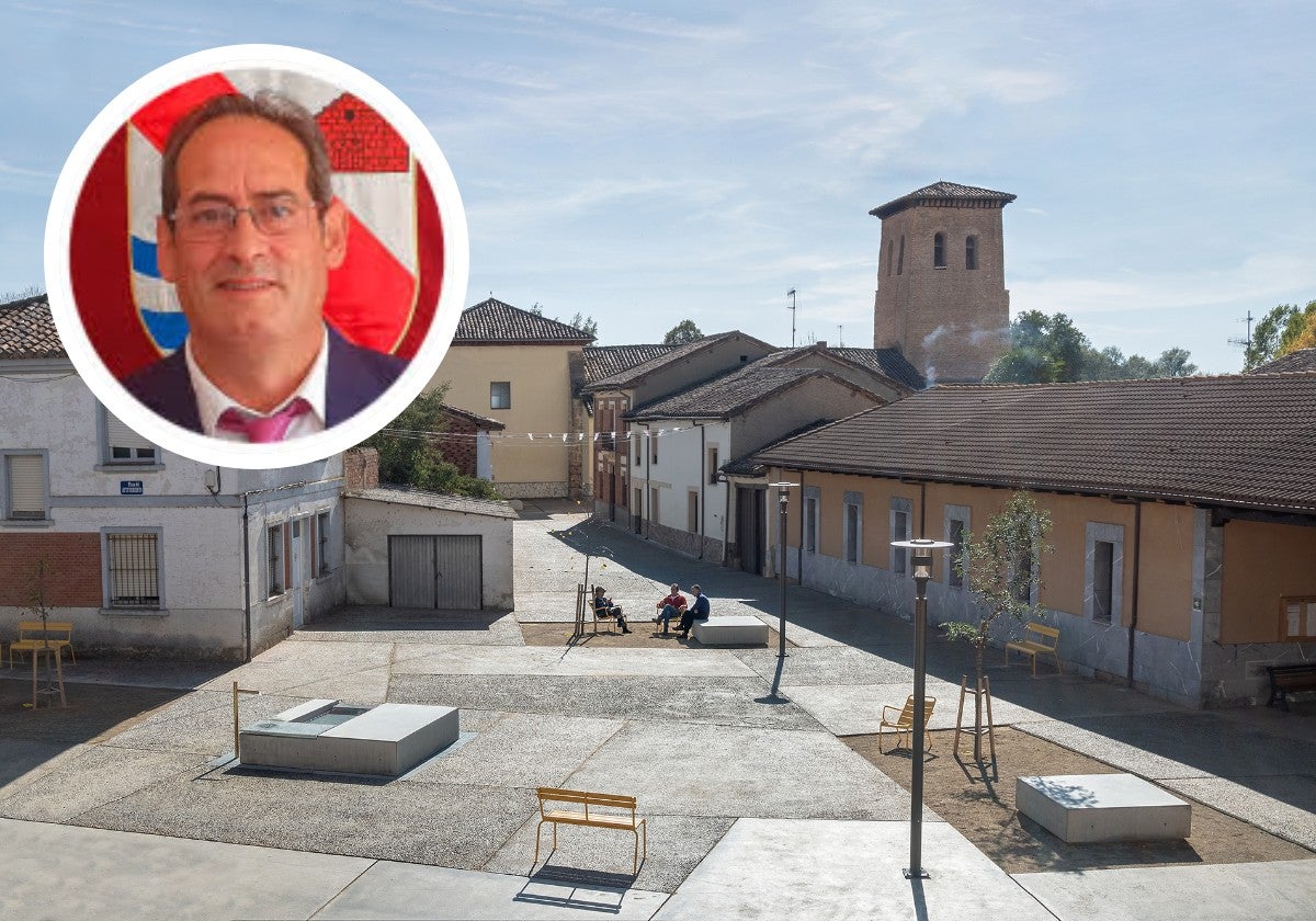 La reformada plaza de Mansilla Mayor y su alcalde, José Alberto Martínez Llorente.