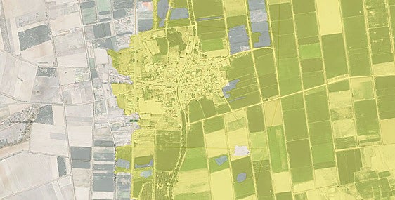 Quintana del Marco estaría anegado -transparencia amarilla- casi por completo si se produjera una inundación de carácter excepcional.