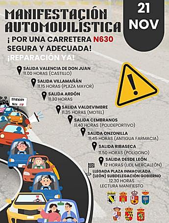 Cartel de la manifestación automovilística del viernes 21 de noviembre en León.
