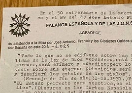 Panfleto entregado en la misa.