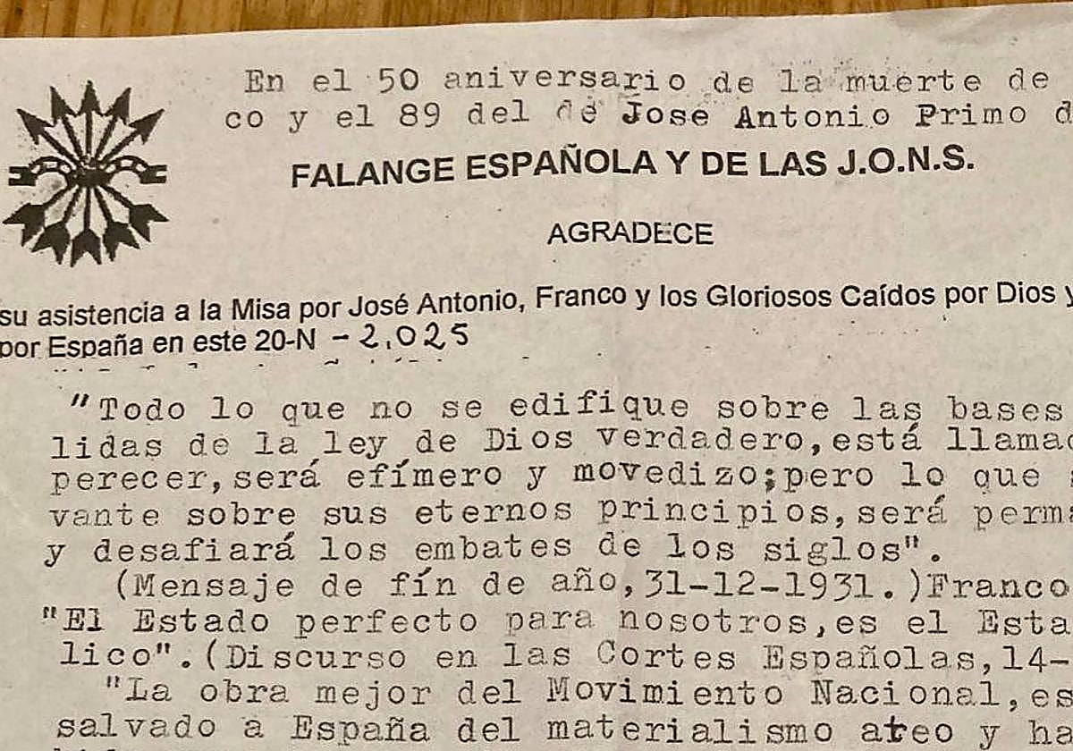 Panfleto entregado en la misa.