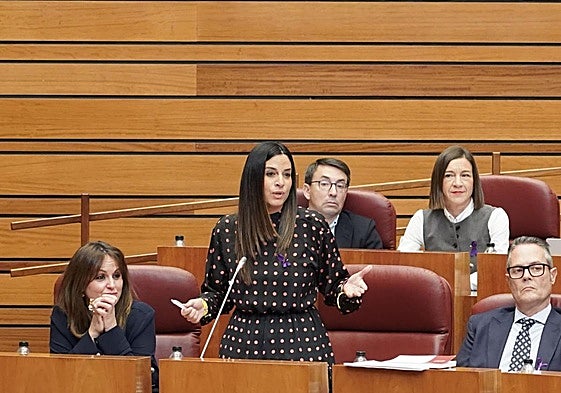 Nuria Rubio en su intervención en las Cortes de Castilla y León interpelando a Quiñones.