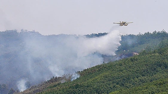 La orografía y el viento complican el incendio de Valdepiélago, que presenta llama más baja