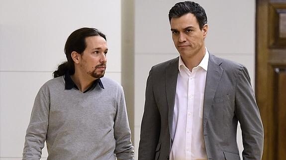 Los secretarios generales de PSOE y Podemos, Pedro Sánchez y Pablo Iglesias.