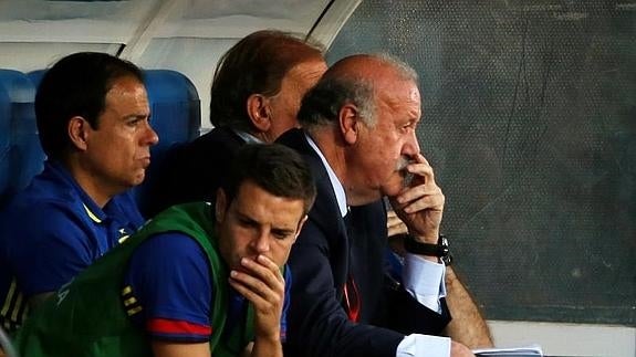 Vicente del Bosque, durante el partido contra Georgia. 