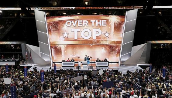 Anuncio de la nominación a través de un videomarcador en el Quicken Loans Arena de Cleveland.