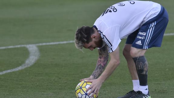 Leo Messi, durante un entrenamiento con Argentina. 